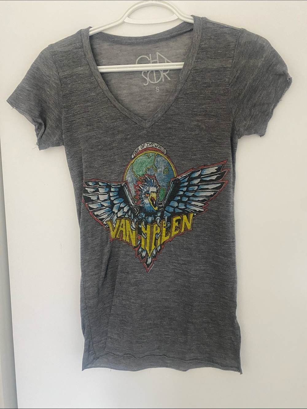 Chaser Gray Van Halen Eagle Graphic V-Neck Tee